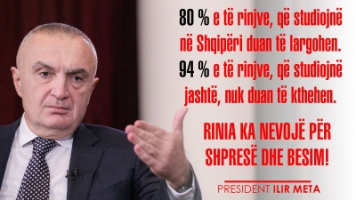 Presidenti Meta: 80 % e studentëve duan të largohen nga Shqipëria. Rinia ka nevojë për shpresë