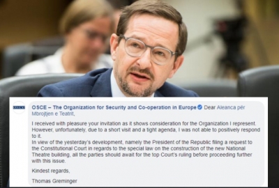 Sekretari i Pergjithshem i OSBE: Projekti i Teatrit te ndalet derisa te vendose Gjykata Kushtetuese
