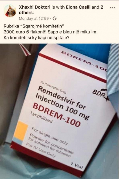 “Remdesiviri u ble 3 mijë € 6 flakone”, eksperti i PD i përgjigjet Çomos: E vërteta sipas mjekëve të Infektivit. Antivirali mungon në spital, njerëzit e blejnë vetë