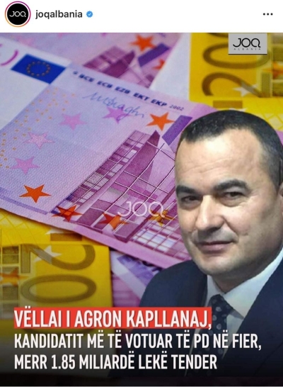 Vëllai i Agron Kapllanaj, kandidatit më të votuar të PD në Fier, merr 1.85 miliardë lekë tender