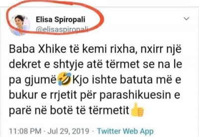 Spiropali, ministrja qesharake e propagandës që tallej me tërmetin