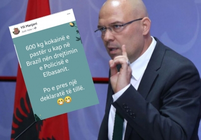 Ironia e Manjanit me Policinë shqiptare pas operacionit në Brazil për 617 kg kokainë me mbishkrimin "Fk Elbasani"