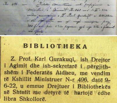 1922/Drejtori i Bibliotekës së Shtetit, si u emërua