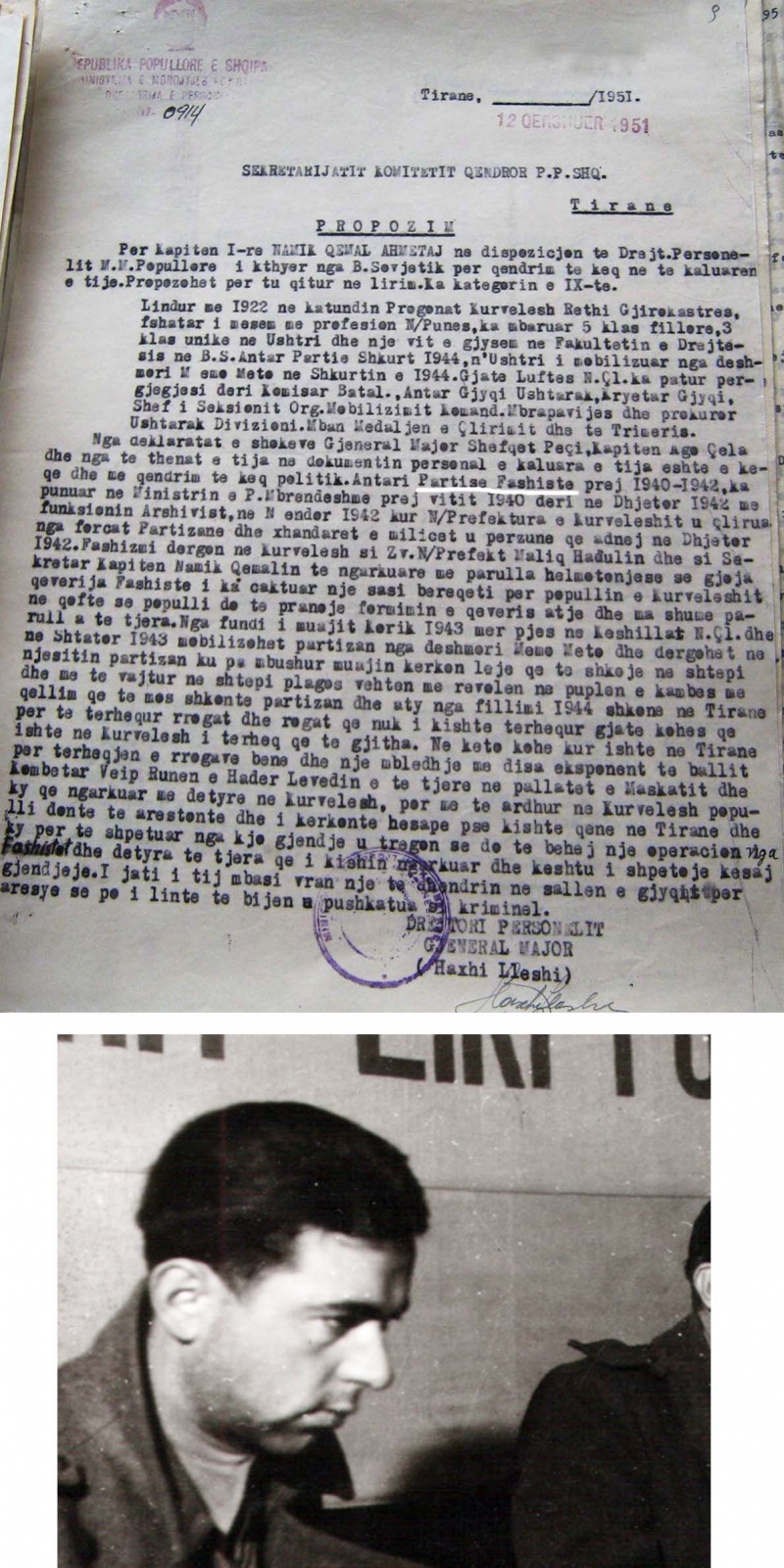 Prokurori Namik Qemali. Sipër një dokument i vitit 1951 që provonte qenien e tij në Partinë Fashiste