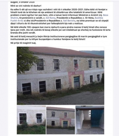 Berisha/Nje miremengjes per Edvin Hajdutin nga nxenesit e Bugjonit, te cilet nisin vitin e ri shkollor ne kete shkaterrine.