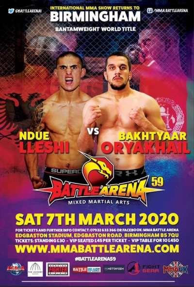 Kampioni nga Mirdita Ndue Lleshi mbron titullin e Botës në MMA më 7 mars në Birmingham ,Angli..